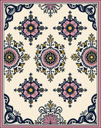 Floral medallions and ornate corner patterns Rug