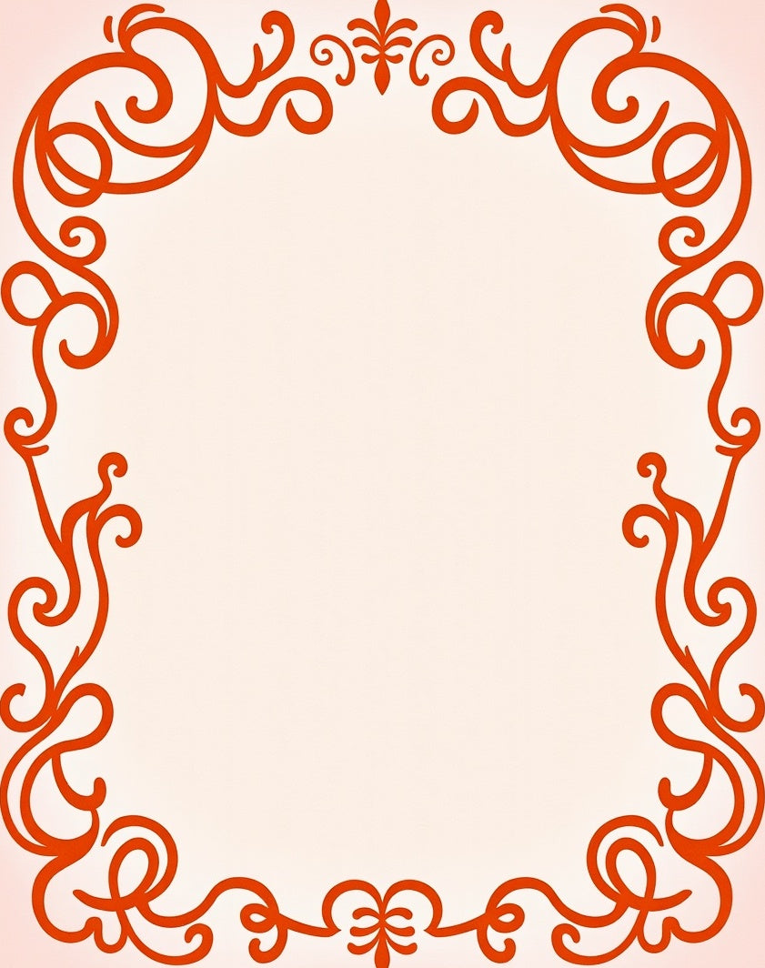 Orange Floral Swirl Scroll Border Rug