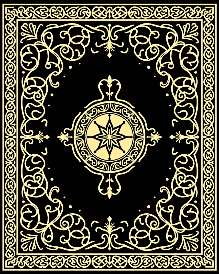 Intricate Gold Scrollwork Central Star Rug