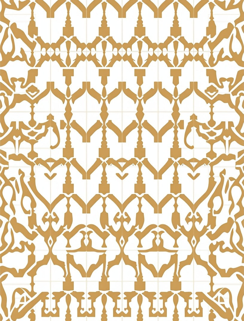 Gold White Ornate Geometric Pattern Rug