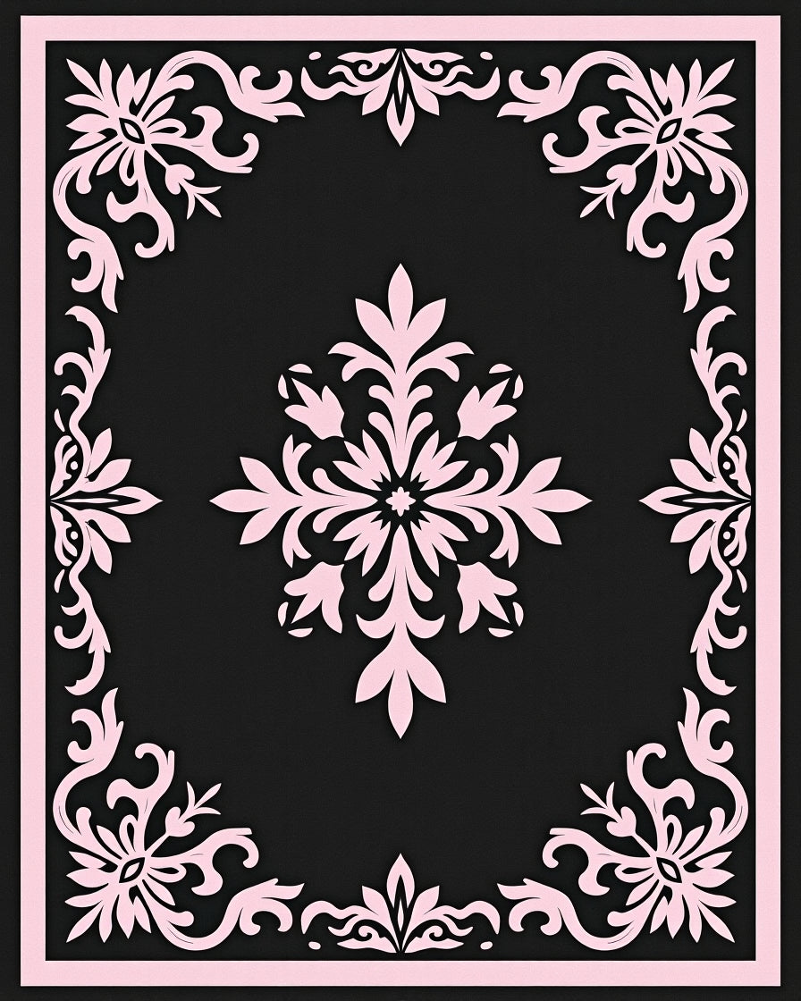 Elegant Pink Floral Border Design Rug