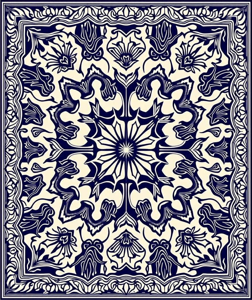 Intricate Floral Symmetry Pattern Rug