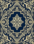 Elegant Cream Navy Ornate Pattern Rug