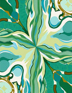 Abstract Green Leafy Flow Pattern Rug