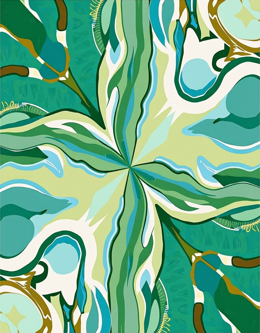 Abstract Green Leafy Flow Pattern Rug