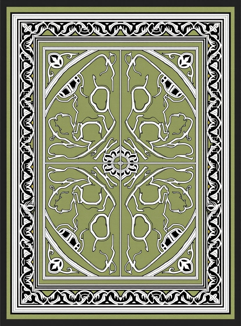 Art Nouveau Green Vine Leaf Rug