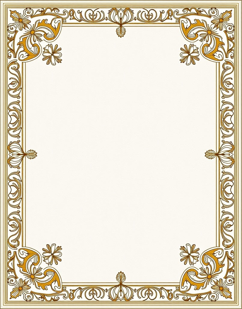 Ornate Gold Floral Scroll Border Rug