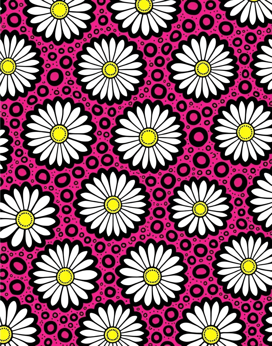 Daisies And Pink Circles Pattern Rug
