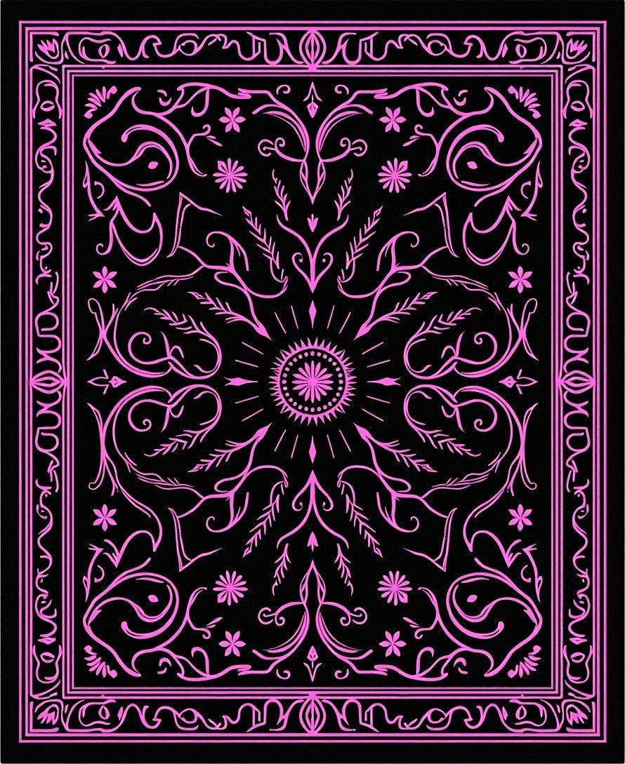 Ornate Pink Floral Sunburst Design Rug