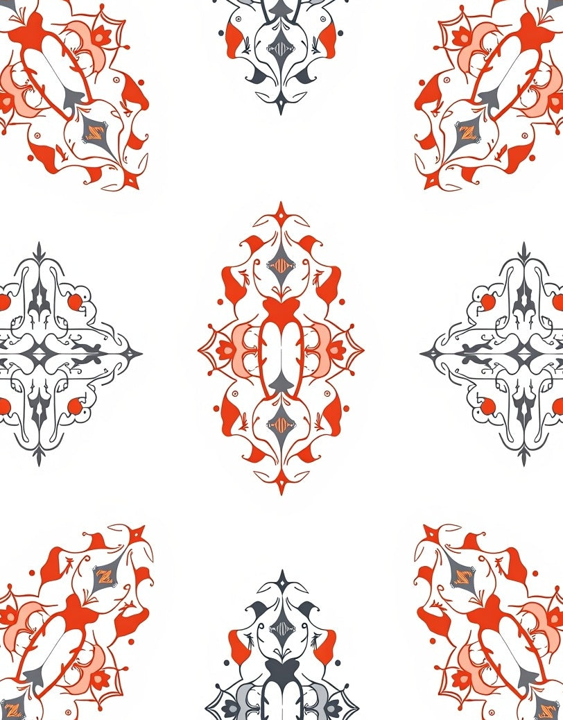 Red and Gray Ornamental Medallion Pattern Rug