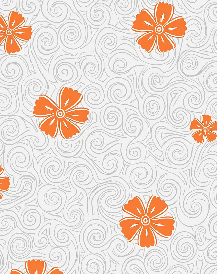 Floral Swirls Orange Gray Pattern Rug