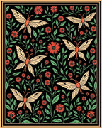 Vintage Butterfly and Floral Pattern Rug