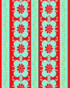 Red Aqua Floral Stripe Medallions Rug