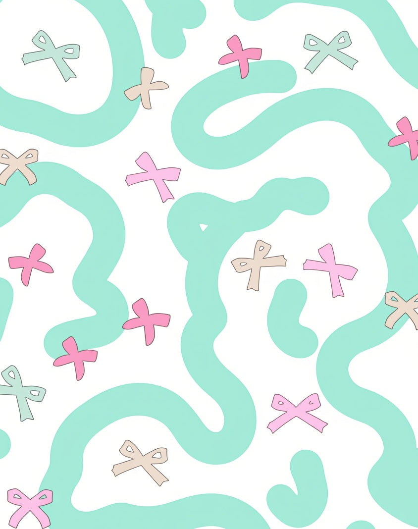 Whimsical Bow Pattern with Aqua Waves Rug