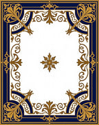 Regal Gold Deep Blue Floral Frame Rug