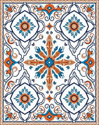 Orange Blue Floral Mandala Design Rug