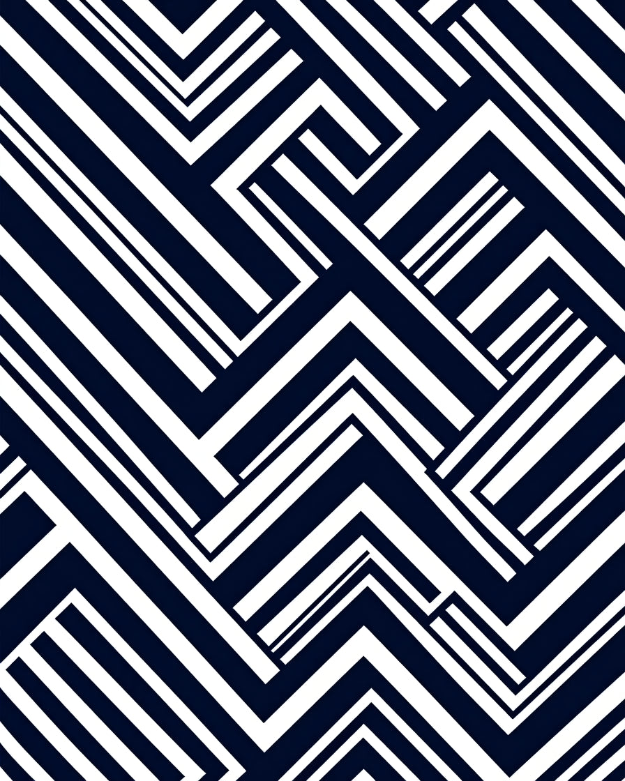Modern Navy White Geometric Pattern Rug