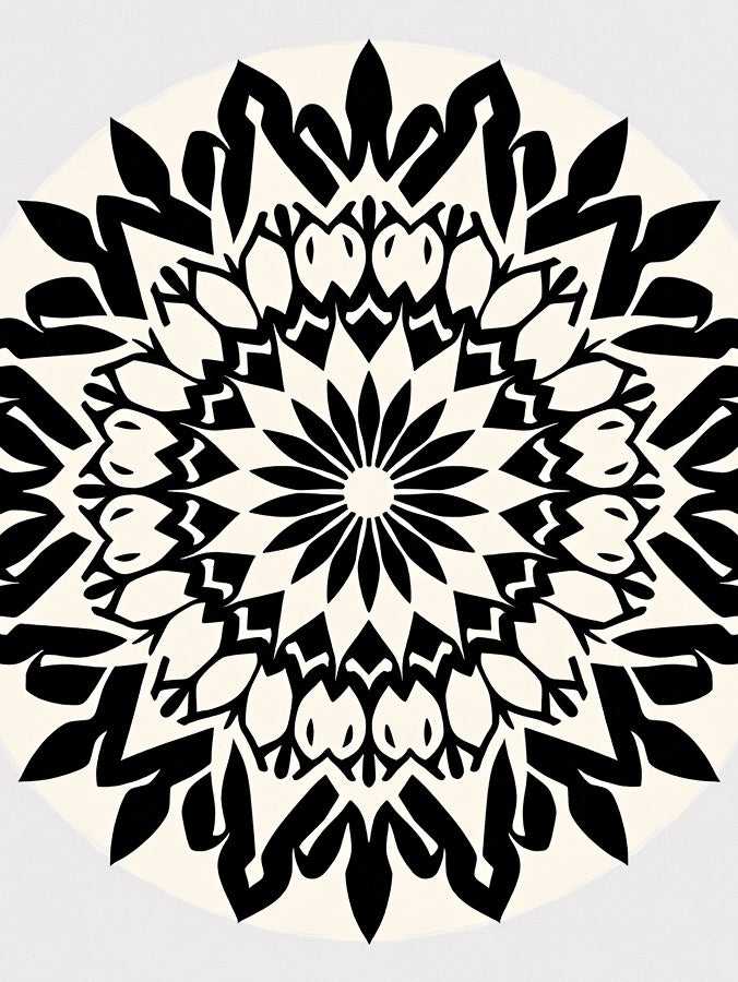 Striking Black White Mandala Motif Rug
