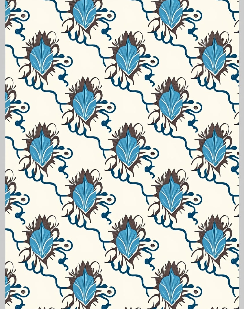Blue Floral Swirl Pattern Rug