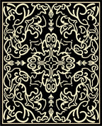Elegant Black Ivory Scroll Pattern Rug
