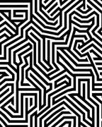 Black White Geometric Maze Design Rug