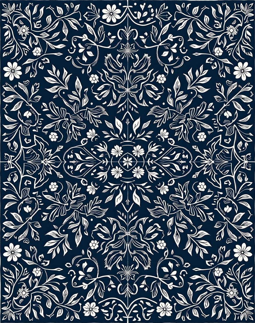 Ornate Floral Scrolling Vine Design Rug