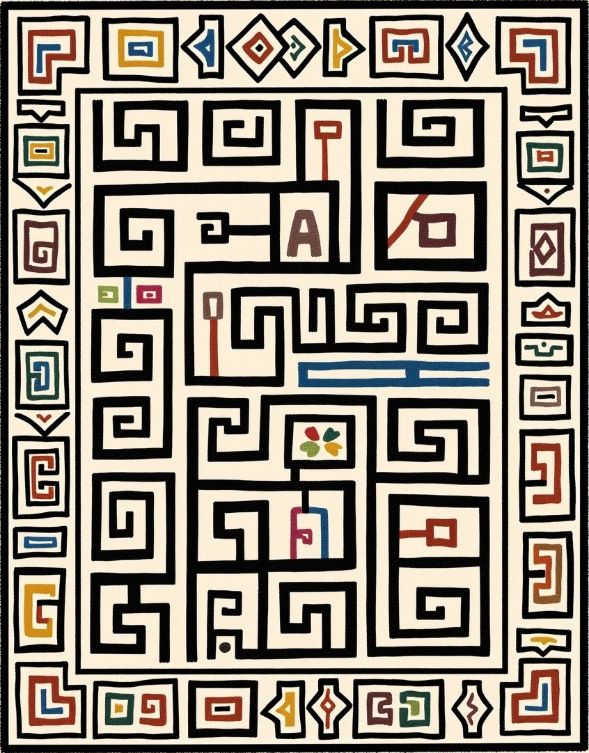 Bold Geometric Maze Pattern Rug