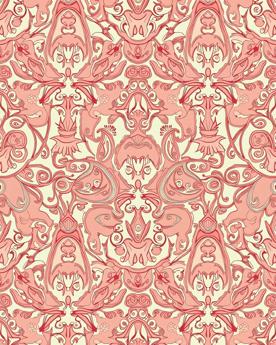Elegant Red Swirls Floral Motif Rug