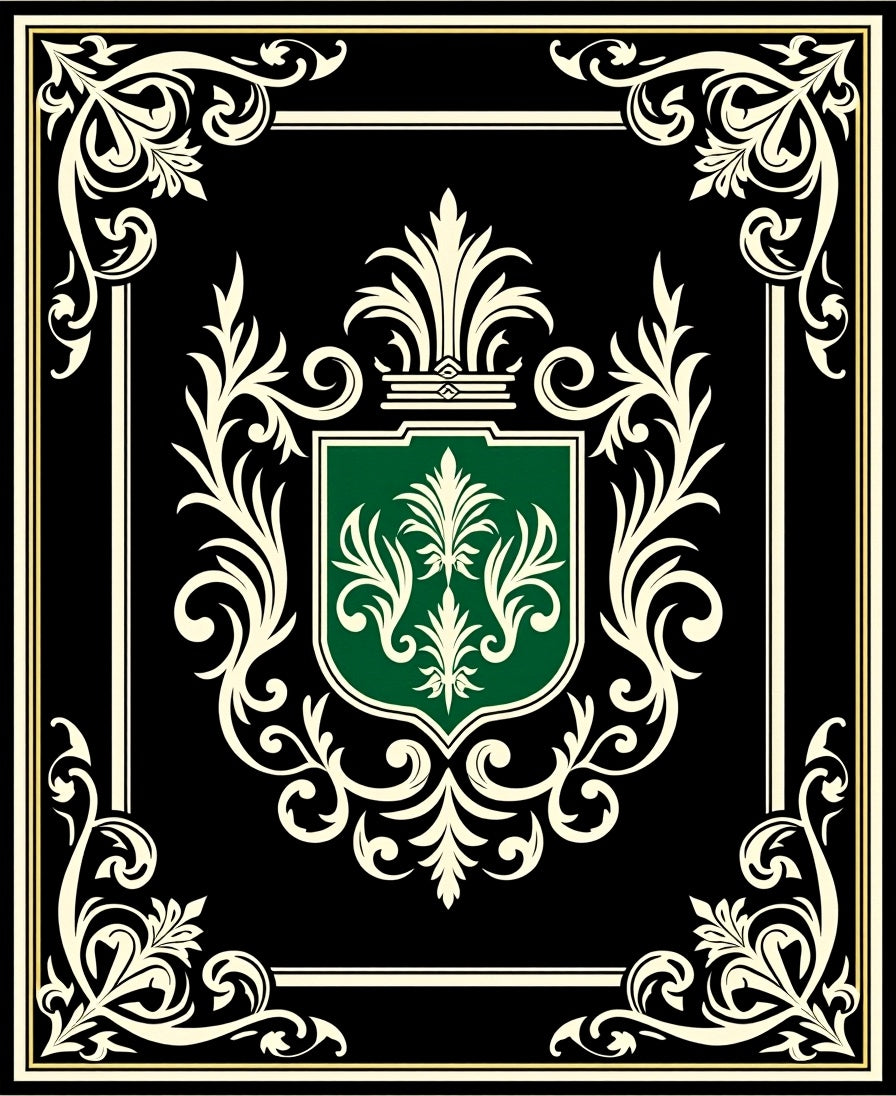 Heraldic Crest With Ornate Flourish Design Rug