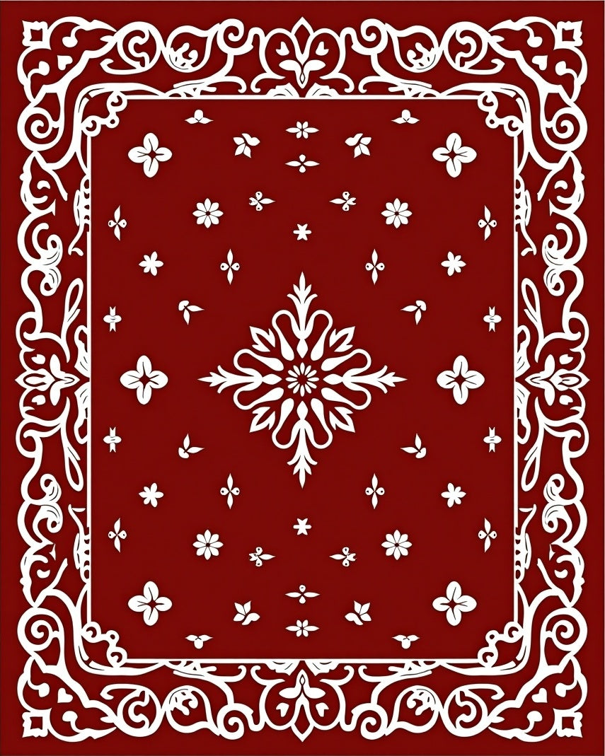 Crimson Floral Damask Patterned Rug