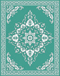 Elegant Teal White Mandala Design Rug