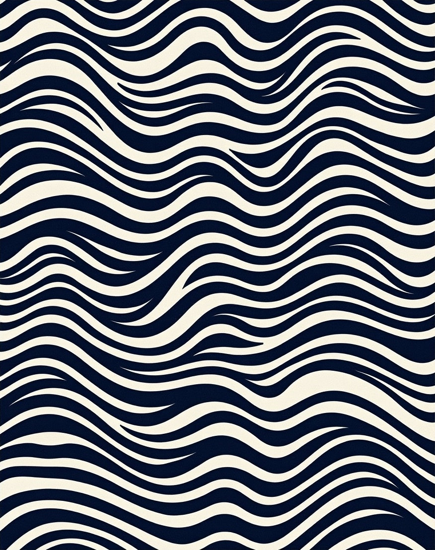 Navy Cream Wavy Stripe Pattern Rug