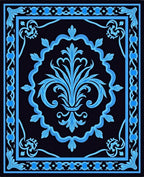 Ornate Blue Floral Scroll Pattern Rug
