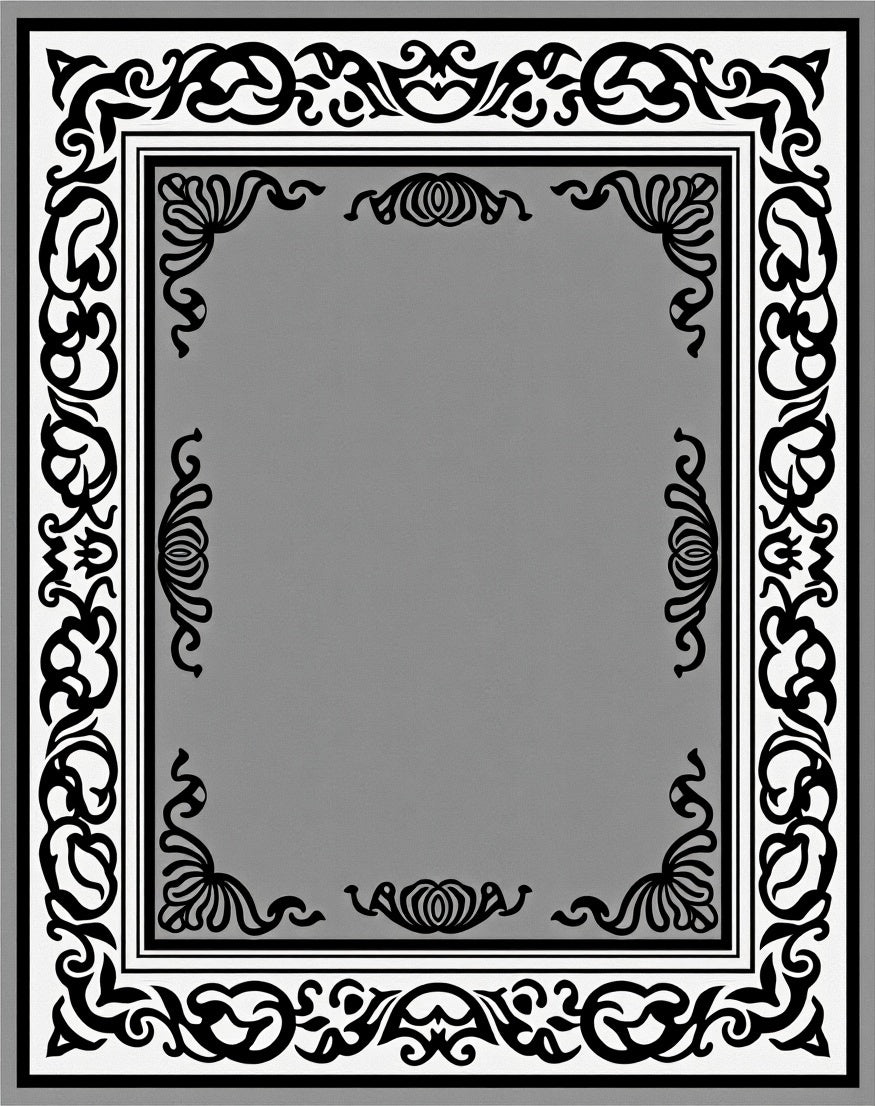 Ornate Floral Scroll Work Border Rug