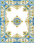 Royal Blue Yellow Floral Scroll Border Rug