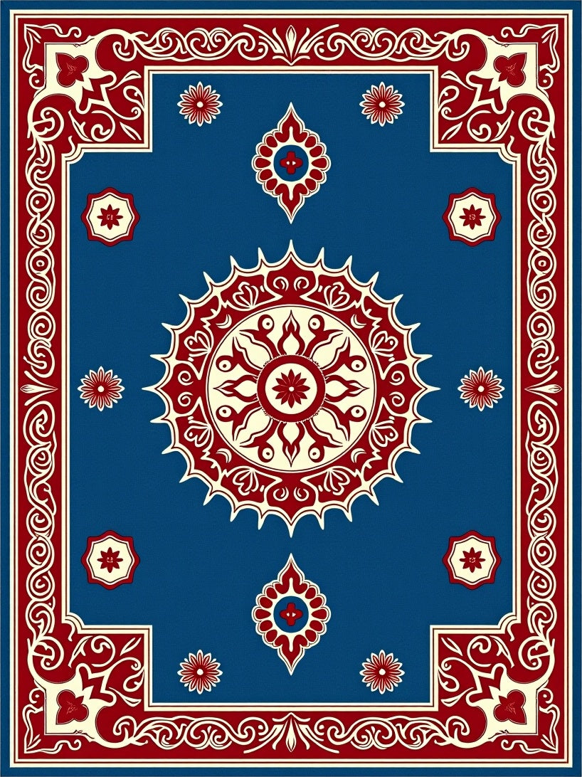 Intricate Ivory Red Floral Medallion Rug