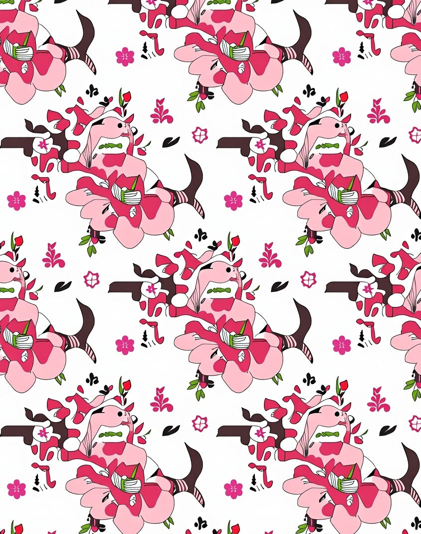 Crimson Pink Floral Branches Rug