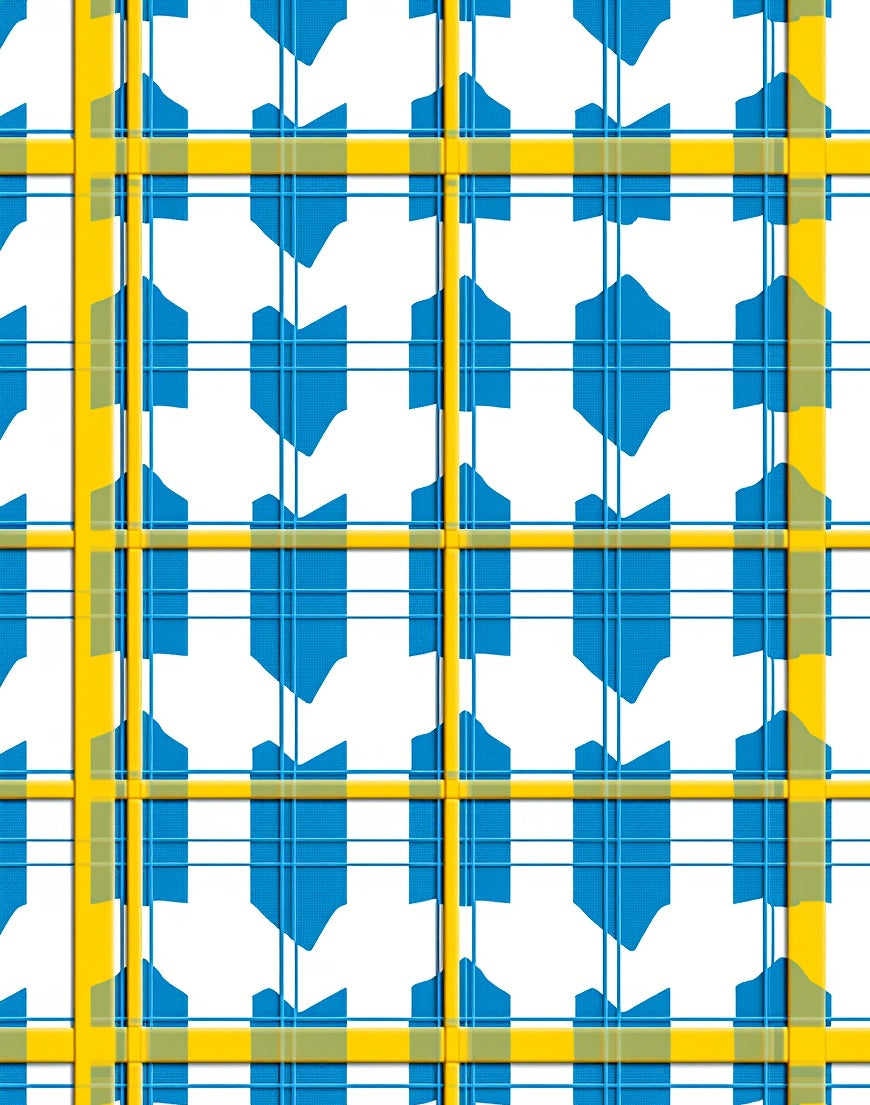 Bold Yellow Blue Plaid Abstract Design Rug