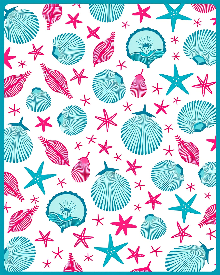 Teal Pink Seashell Patterned Design Rug