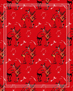 Whimsical Red Tribal Animal Illustration Rug