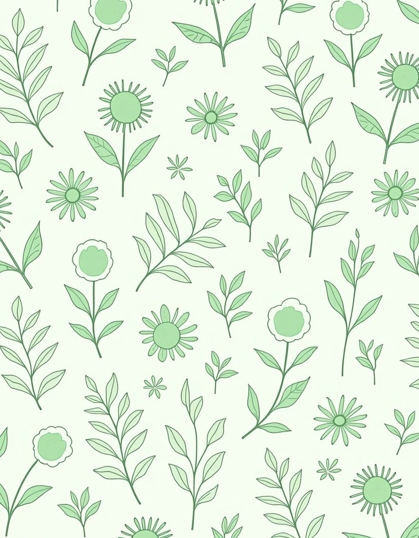 Delicate Green Floral Botanical Pattern Rug
