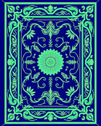 Ornate Floral Design In Blue And Green Rug