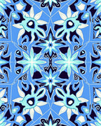 Symmetric Floral Patterned Royal Blue Rug