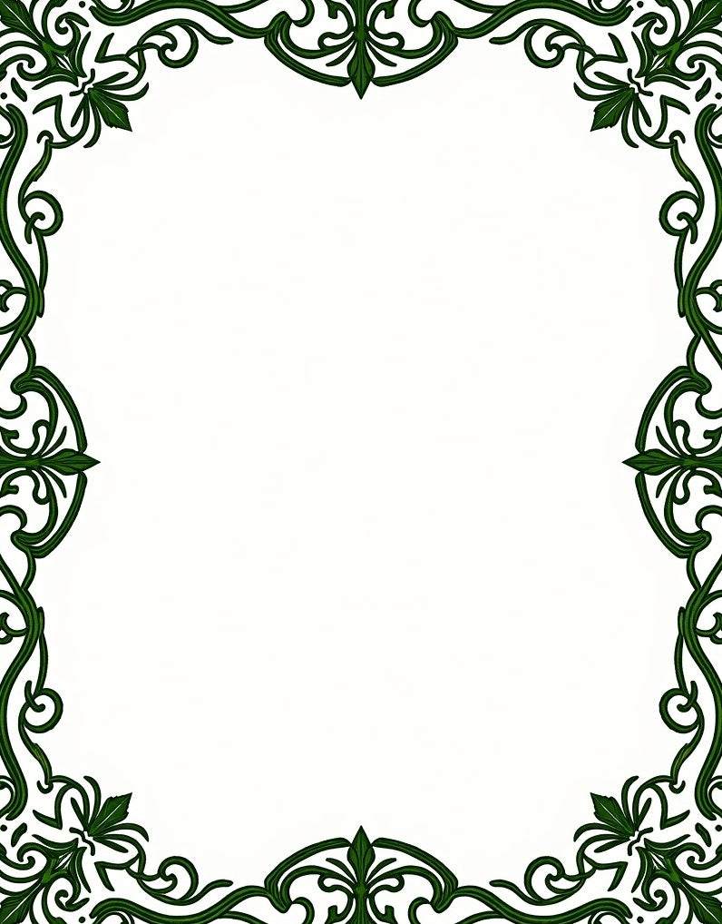 Elegant Green Swirl Floral Border Rug