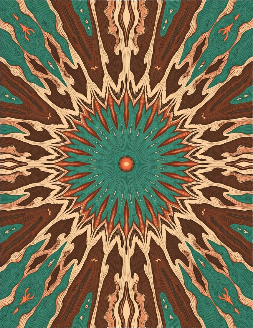 Radiant Sunburst Wood Grain Pattern Rug