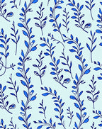 Delicate Blue Botanical Sketch Pattern Rug