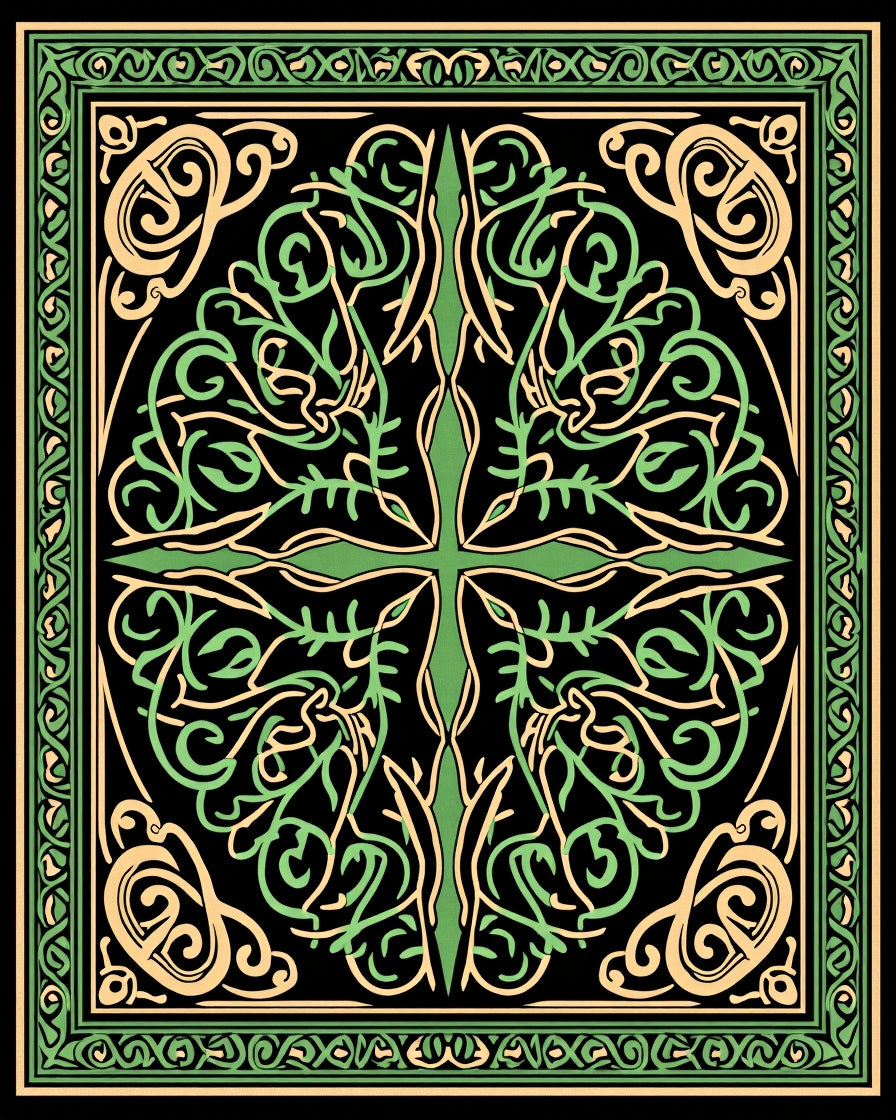 Knotwork Green Vine Scroll Border Rug