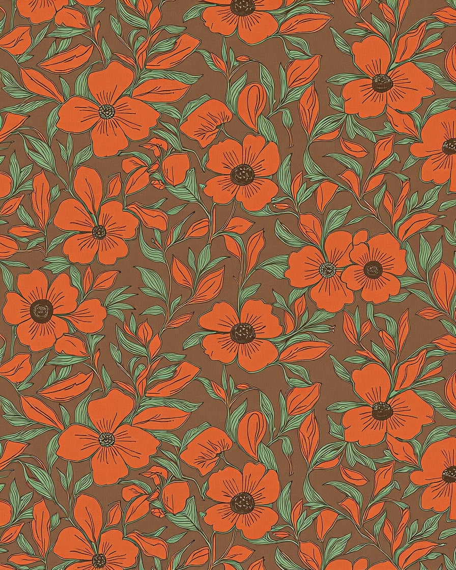 Vintage Orange Floral Pattern Rug