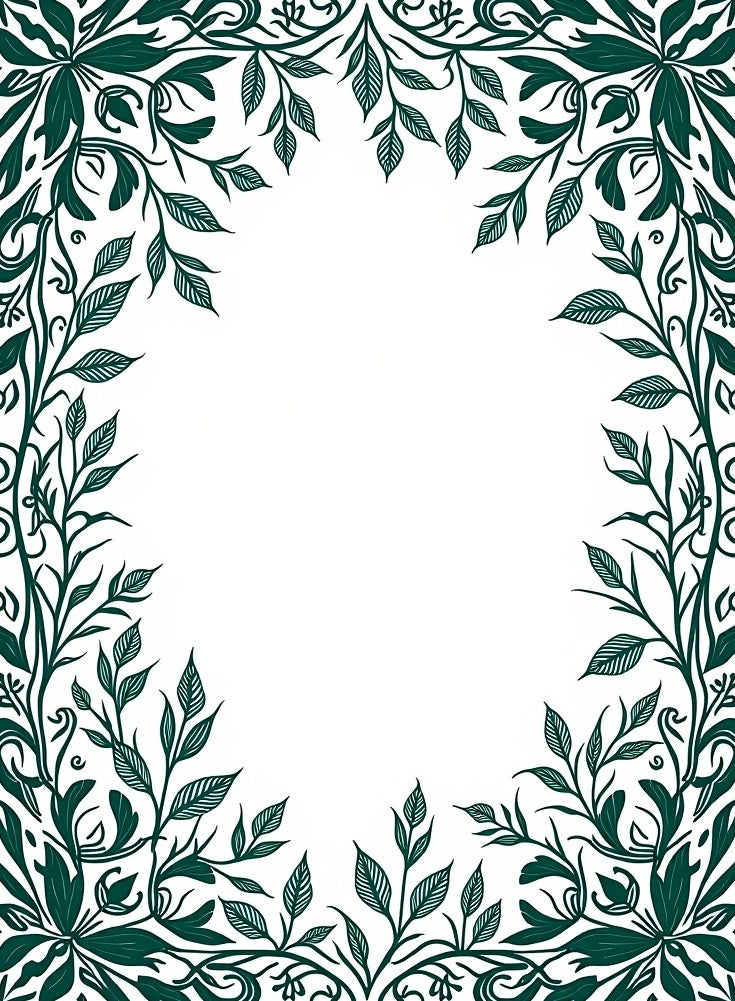 Emerald Green Botanical Vine Border Rug