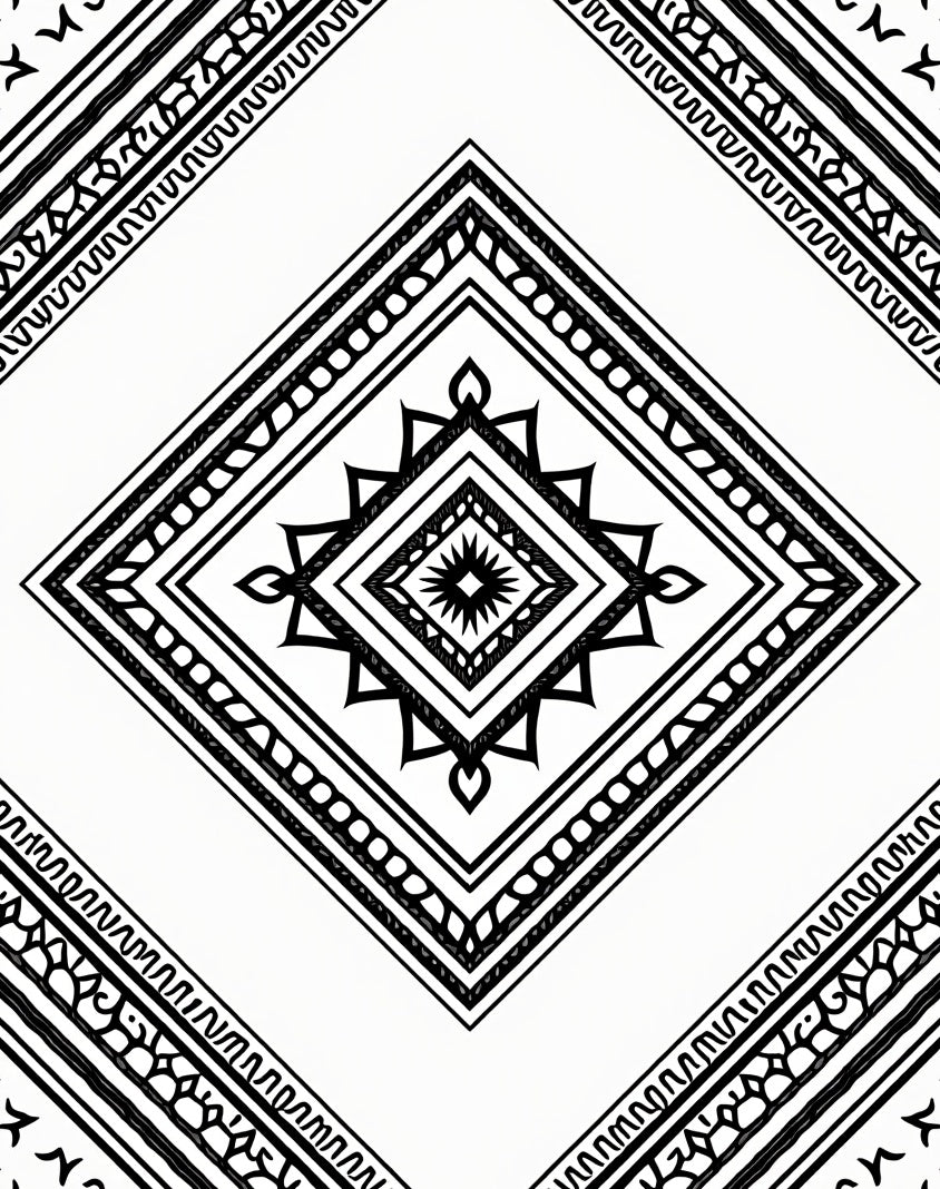 Bold Black And White Geometric Diamond Pattern Rug